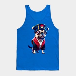 Cute Pug in Pirate Hat - Adorable Pug with Tiny Pirate Hat Costume Tank Top